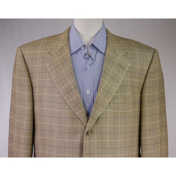 Corneliani Gold Checkered Wool Silk Sportcoat Blazer 44L - Picture 3 of 9